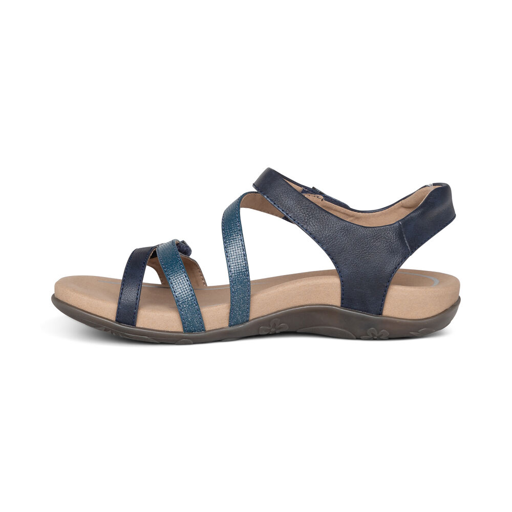 Aetrex Women's Jess Adjustable Quarter Strap Sandals - Navy | USA 0MVLTGY